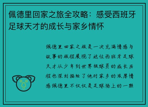 佩德里回家之旅全攻略:感受西班牙足球天才的成长与家乡情怀 佩德里回家之旅全攻略:感受西班牙足球天才的成长与家乡情怀